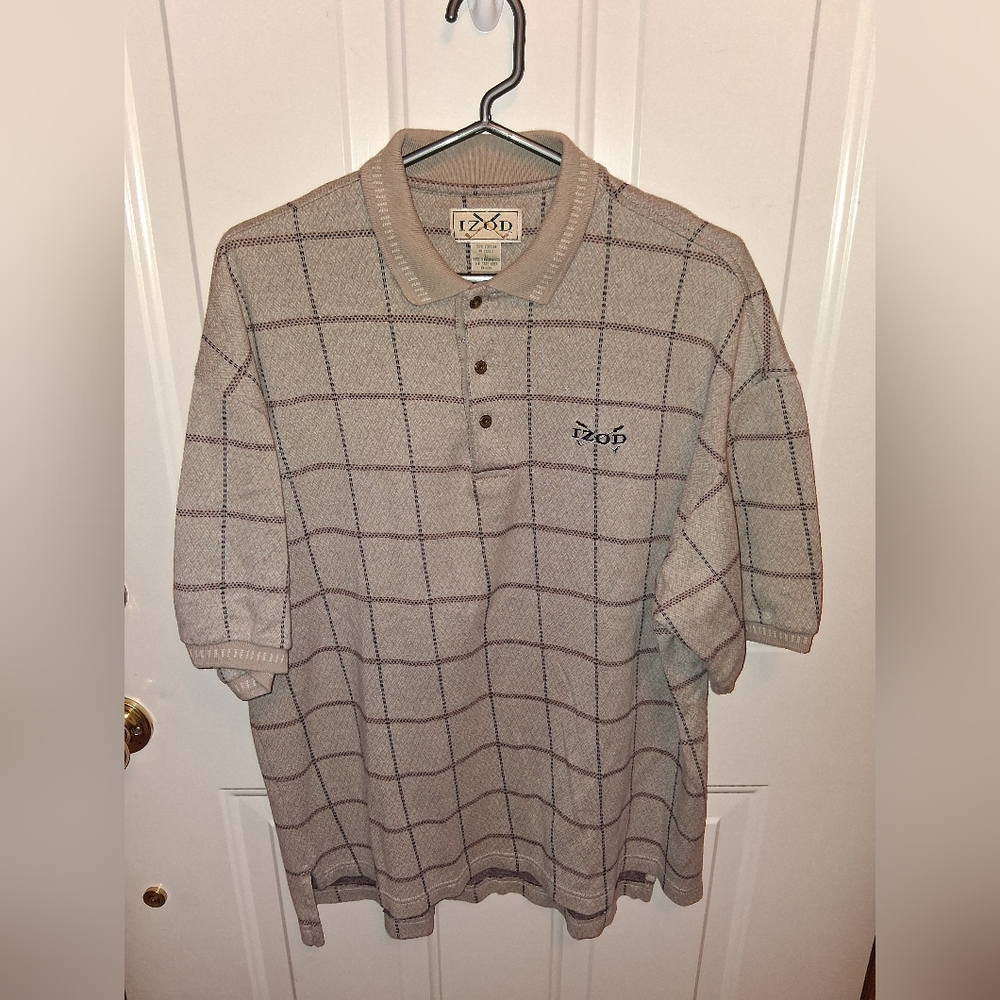 Men's Izod Golf Polo Shirt, Brown Plaid, L, NWOT